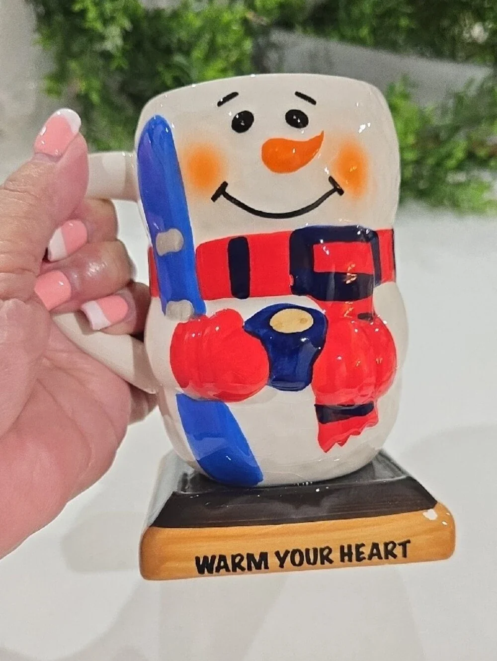 Bay Island White Snowman Mug with Red & Blue Accents Warm Your Heart 5.5